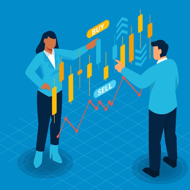 Isometric stock market concept with statistics