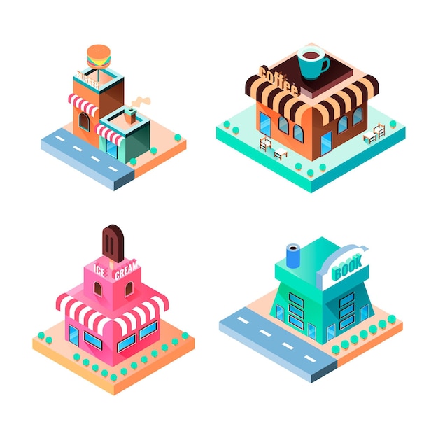 Free Vector isometric store collection