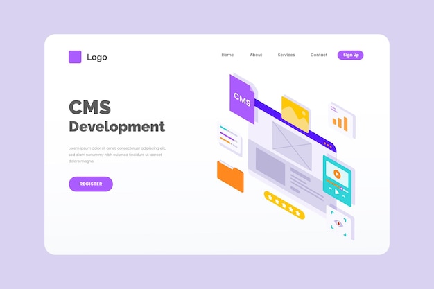 Isometric style illustration cms concept