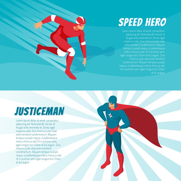 Isometric Superhero Banners