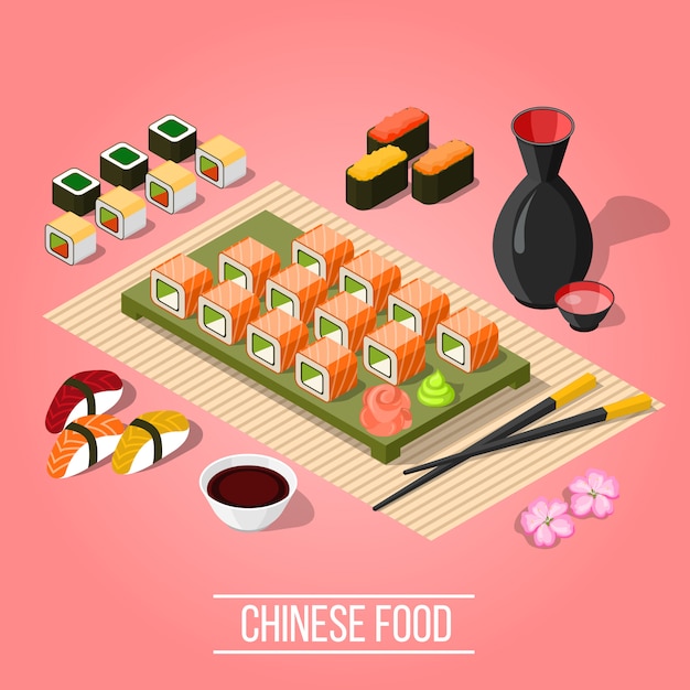 Free Vector isometric sushi bar 