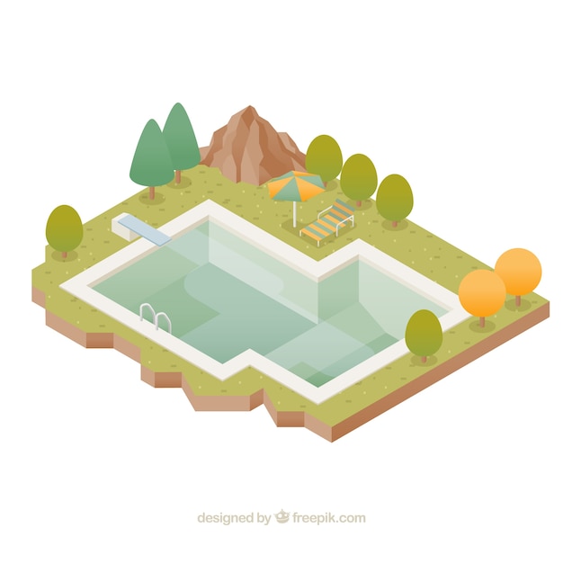 Isometric swimming pool in a landscape