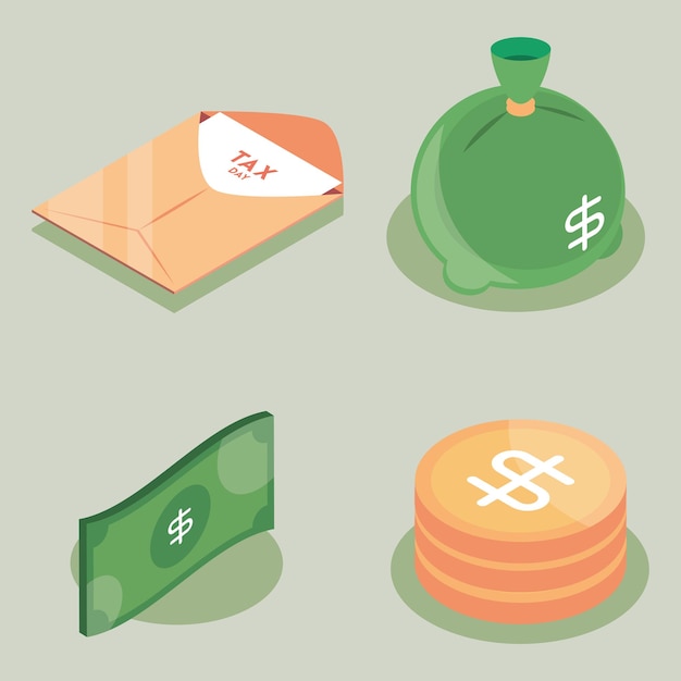 isometric tax day icons collection