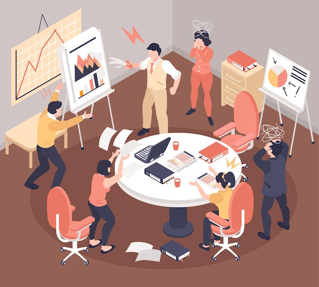 Free Vector isometric team conflict concept with business people arguing during presentation