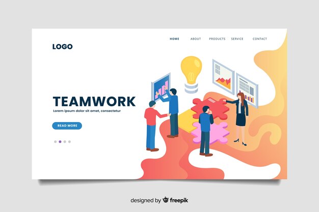 Isometric teamwork landing page template