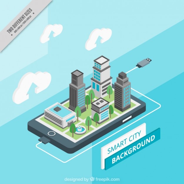 Free Vector isometric technological city background 