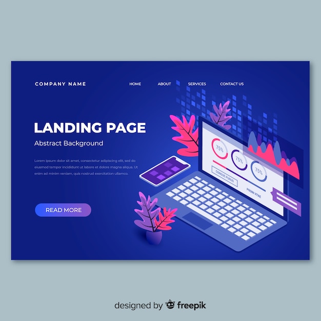 Free vector isometric technology landing page template