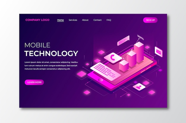 Free Vector isometric technology landing page template