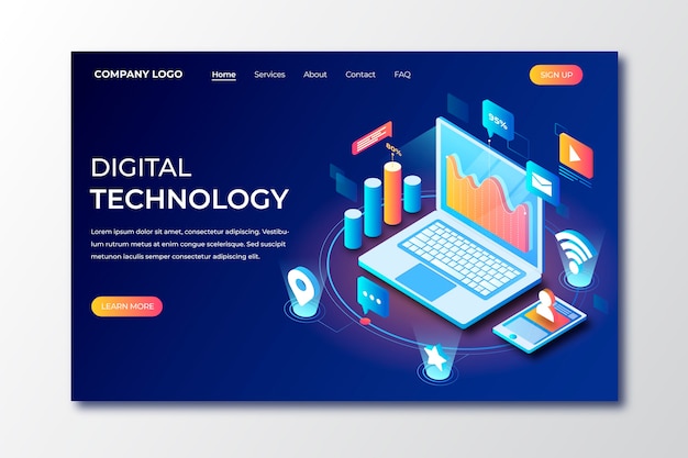 Free Vector isometric technology landing page template