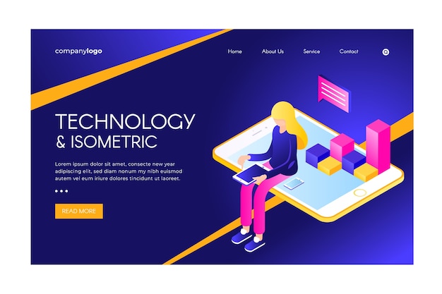 Free vector isometric technology landing page