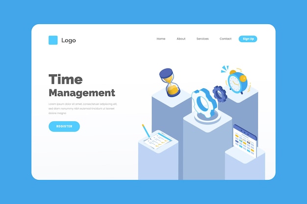 Isometric time management landing page