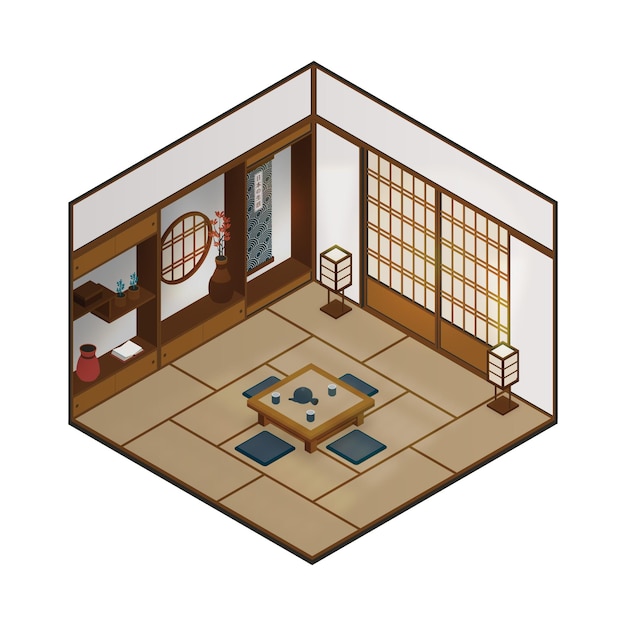 Free Vector isometric traditional japanese room