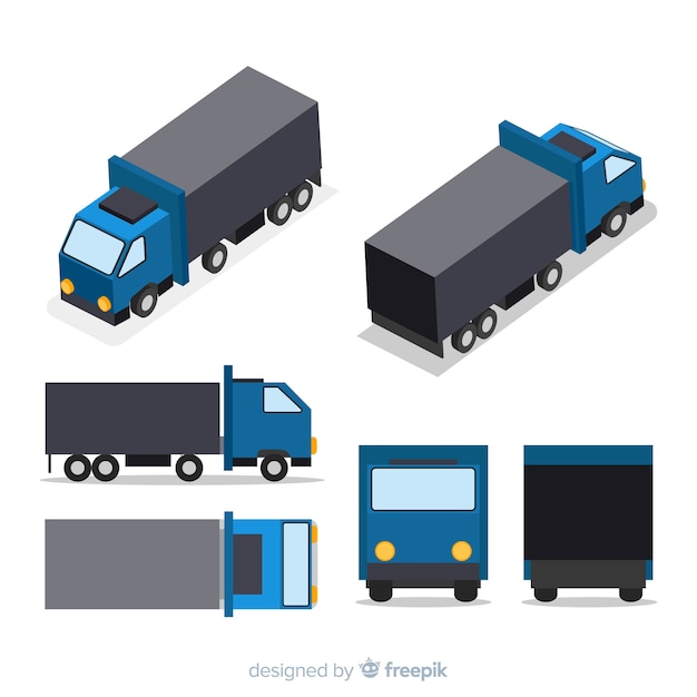 Free vector isometric truck perspectives collection