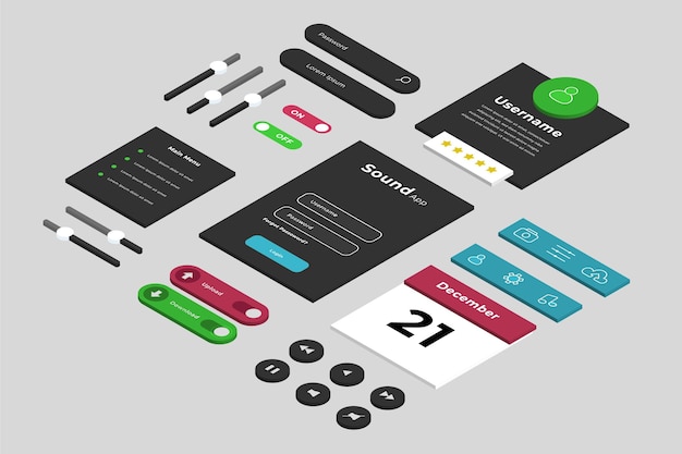 Free Vector isometric ui/ux elements collection