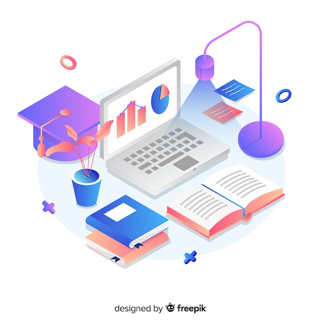 Isometric university concept with education elements