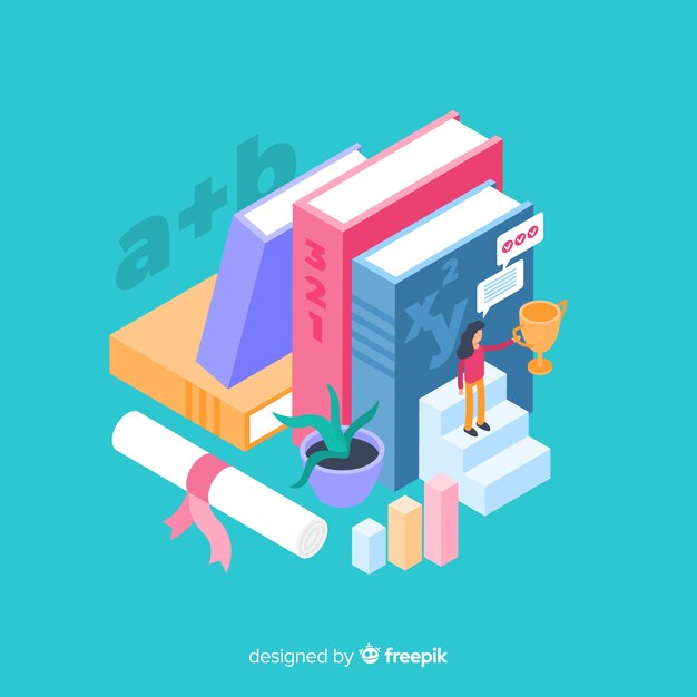 Isometric university concept with education elements