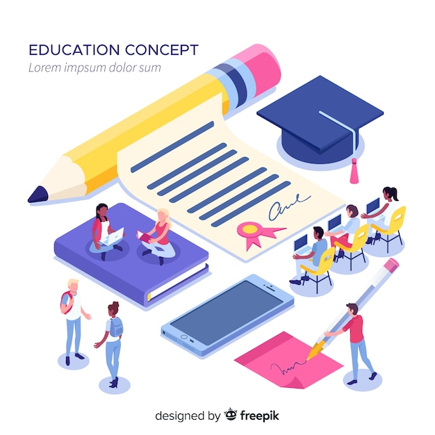 Isometric university concept with education elements