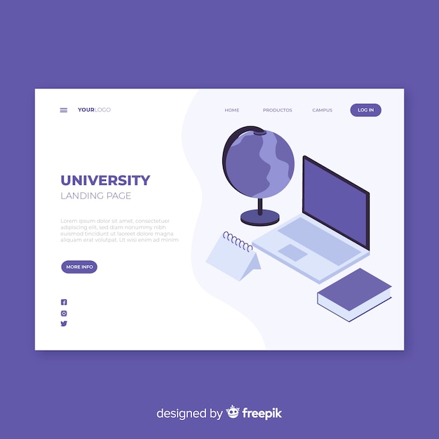 Free Vector isometric university landing page