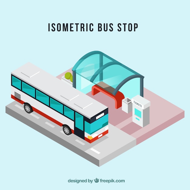 Free Vector isometric view of bus and bus stop with flat design