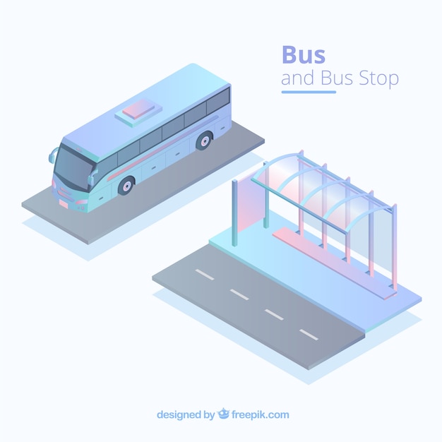 Isometric view of bus and bus stop