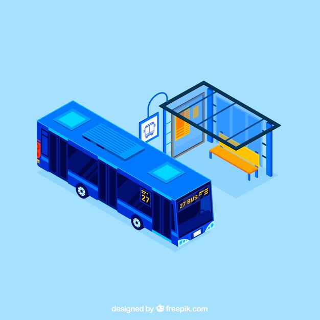 Isometric view of bus and bus stop