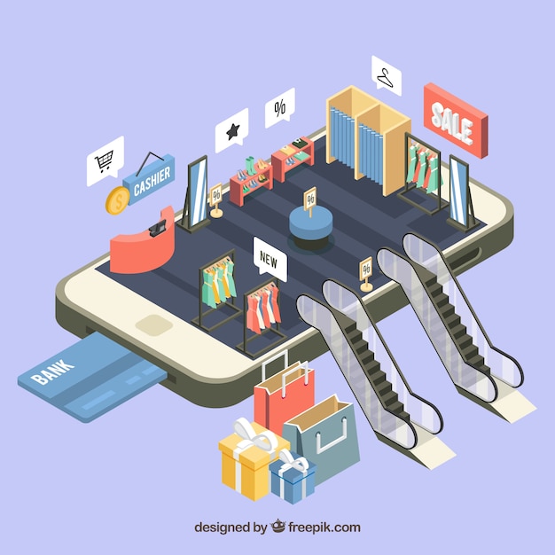 Free Vector isometric view of a mobile application for shopping