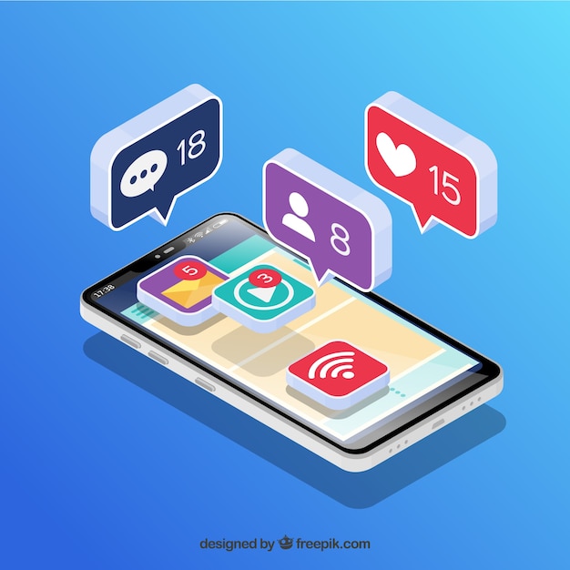 Free Vector isometric view of mobile phone with instagram post