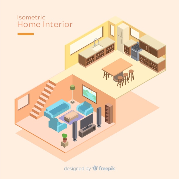 Isometric view of modern home interior