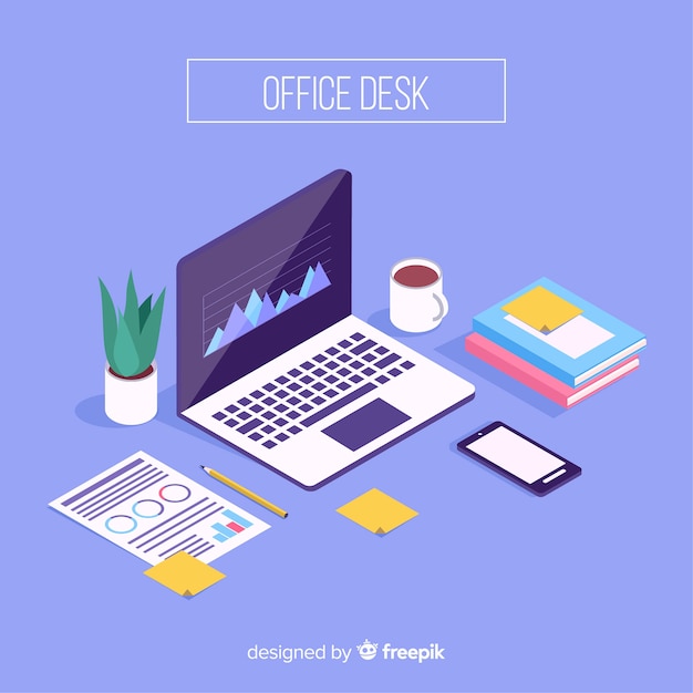 Isometric view of modern office desk