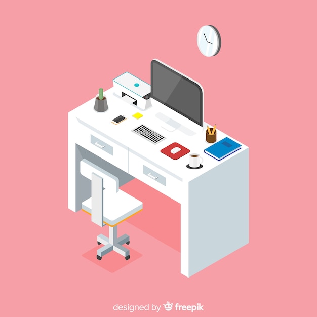 Isometric view of modern office desk