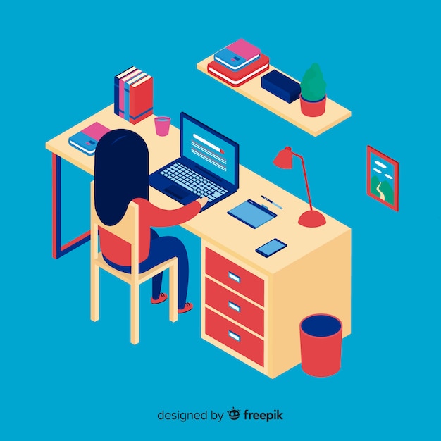 Free Vector isometric view of modern office desk