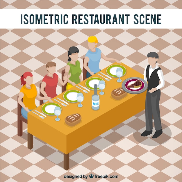 Free Vector isometric view for a restaurant scene