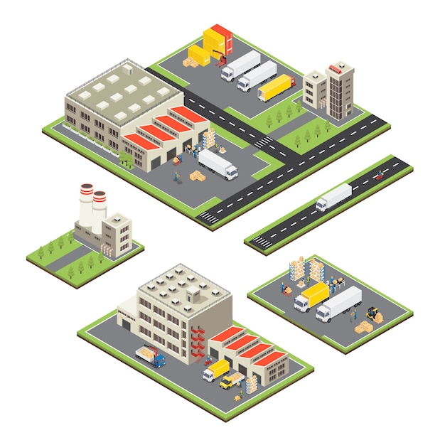 Isometric Warehouse Territories Set