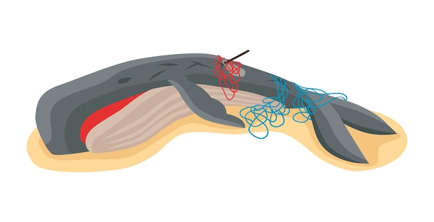 Free Vector isometric water ocean pollution composition with image of dead whale killed by toxic waste on blank background vector illustration