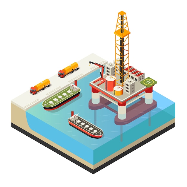 Free vector isometric water oil platform concept