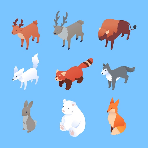 Free Vector isometric winter animals collection