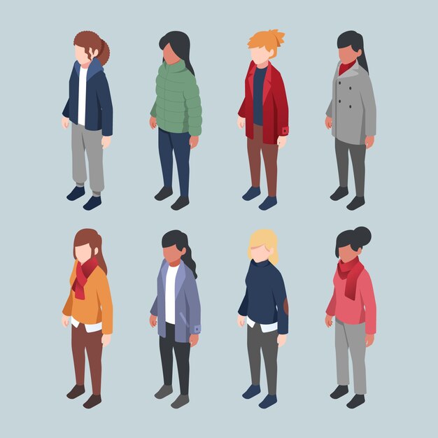 Isometric winter people collection