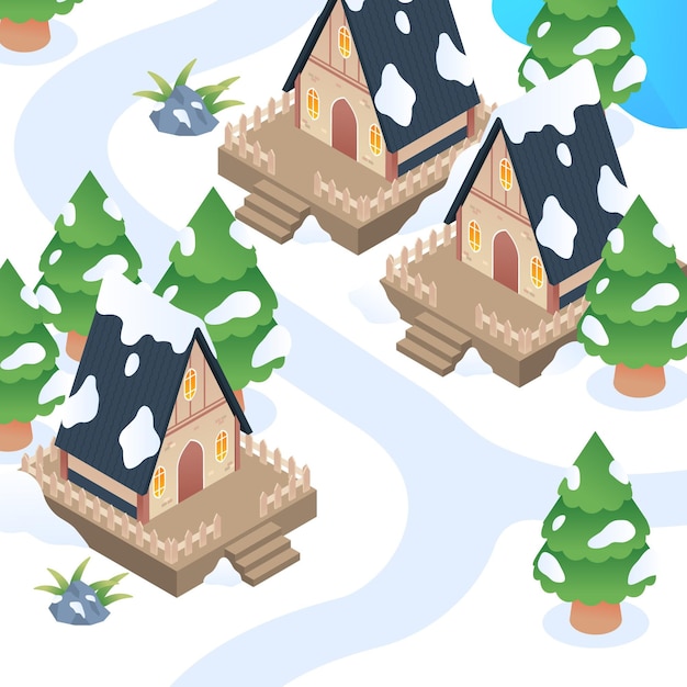 Isometric winter village illustration