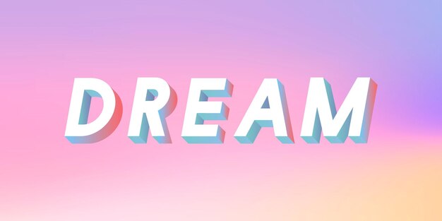 Isometric word Dream typography on a pastel gradient background vector