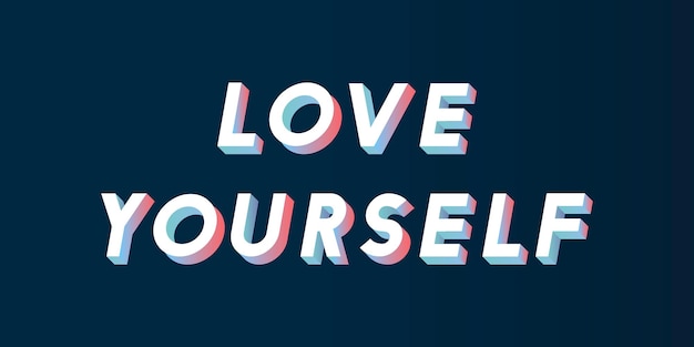 Free vector isometric word love yourself typography on a black background vector