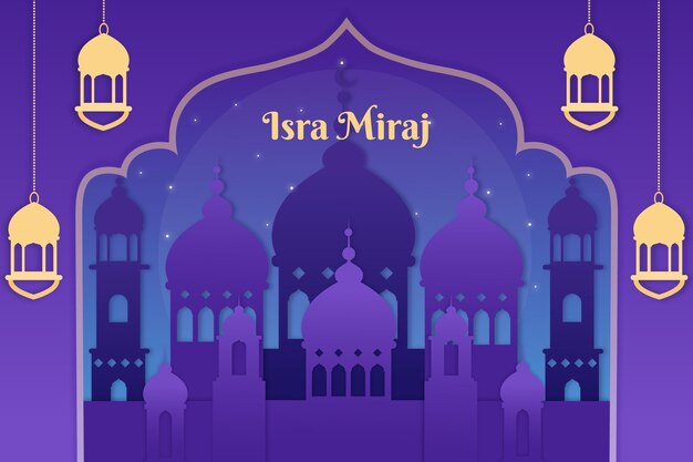 Isra miraj illustration in paper style