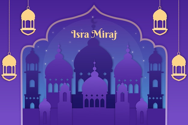 Isra miraj illustration in paper style