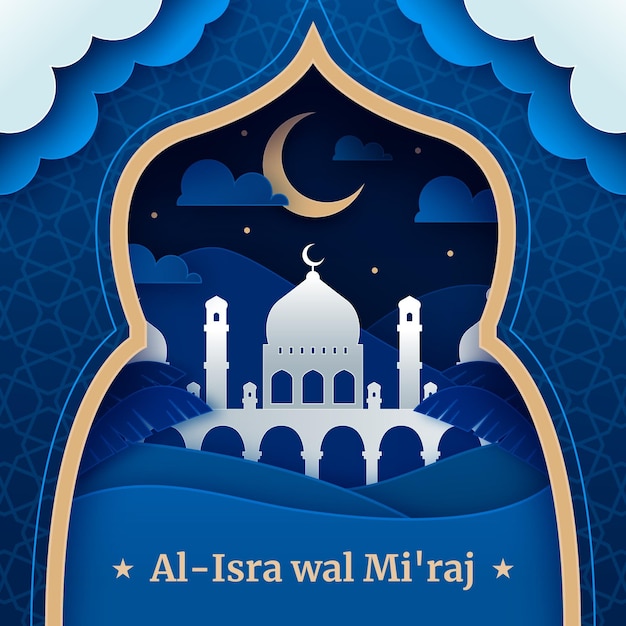 Isra miraj illustration in paper style