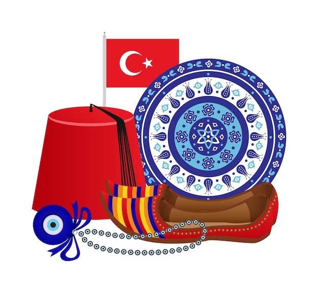 Istanbul turkey tourism travel composition with isolated images of traditional turkish symbols vector illustration