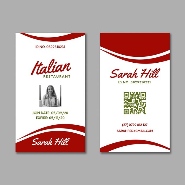 Italian food id card template