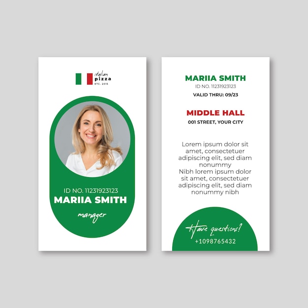 Italian food id card template