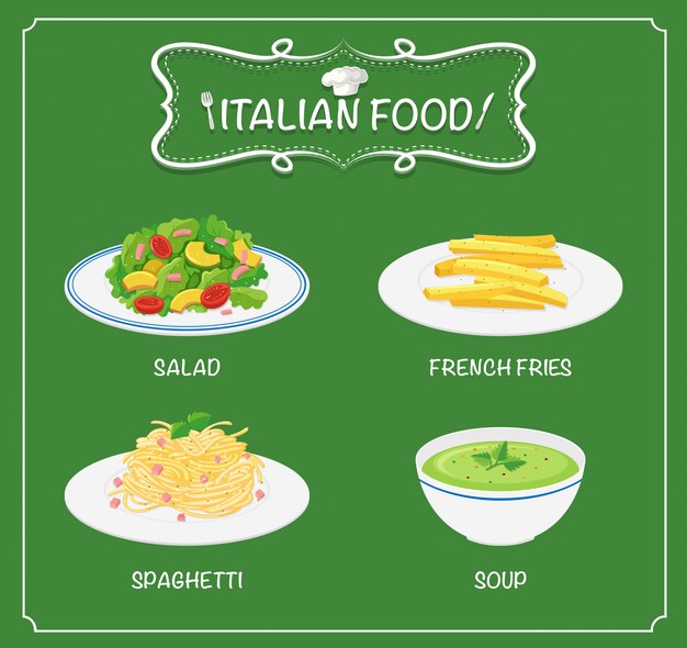 Italian food on menu 