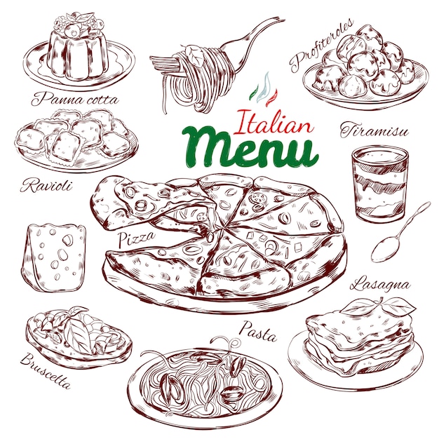 Free Vector italian food sketch collection