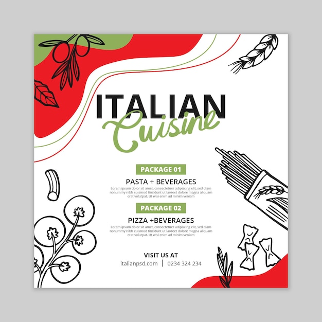 Free Vector italian food squared flyer