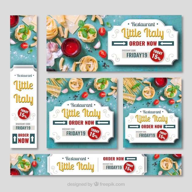 Italian restaurant web banner collection with photo